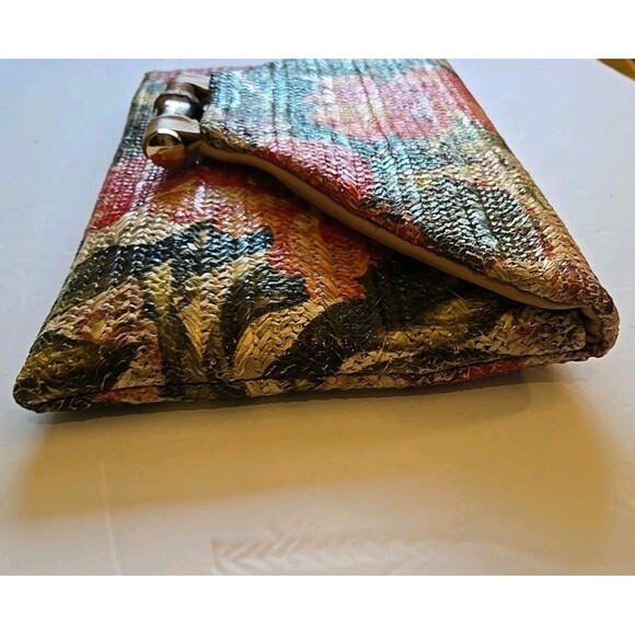 Sondra Roberts Squared Raffia Purse NEW Multicolor Floral Bamboo Clasp -oc- - Picture 11 of 16